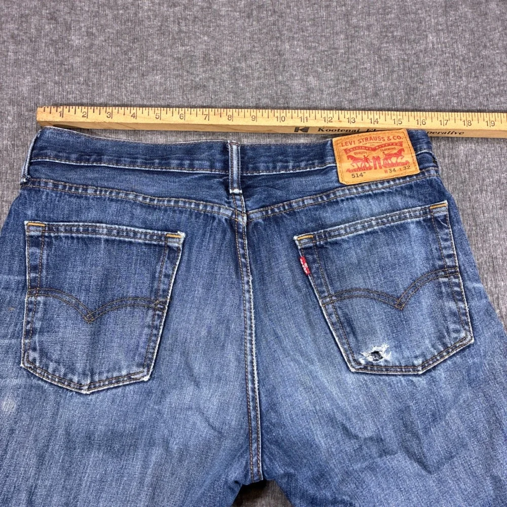 Levi's 514 Straight Leg Jeans Mens 34x32 Blue Distressed Denim